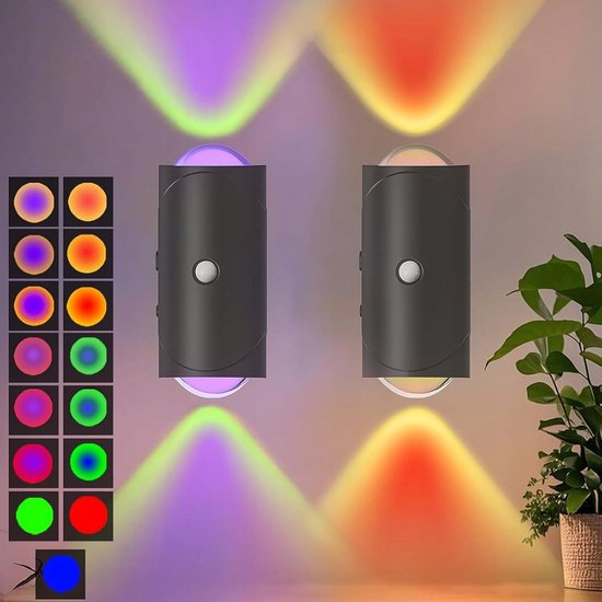 Nachtlampje - Sfeerverlichting - Slimme Nachtlampjes met Sensor - Zwart 1500mAh Oplaadbare LED - 7 Kleuren & Magnetische Montage - 2 Stuks — afbeelding 2