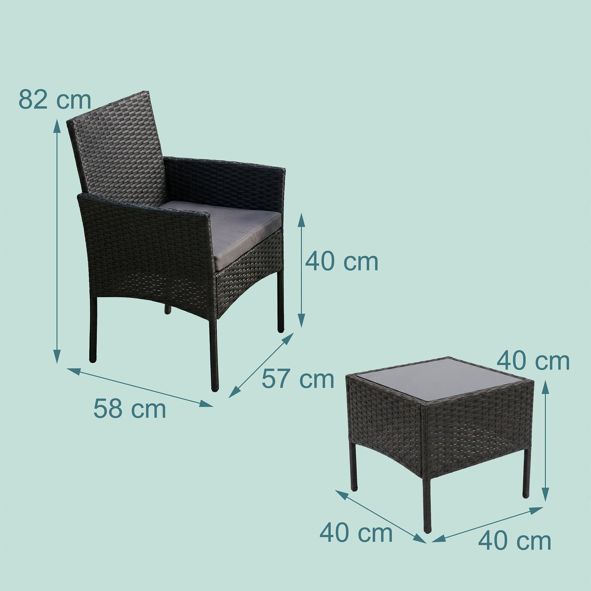 Tuinset - 2 persoons - 3-delig - zwart – foto 6