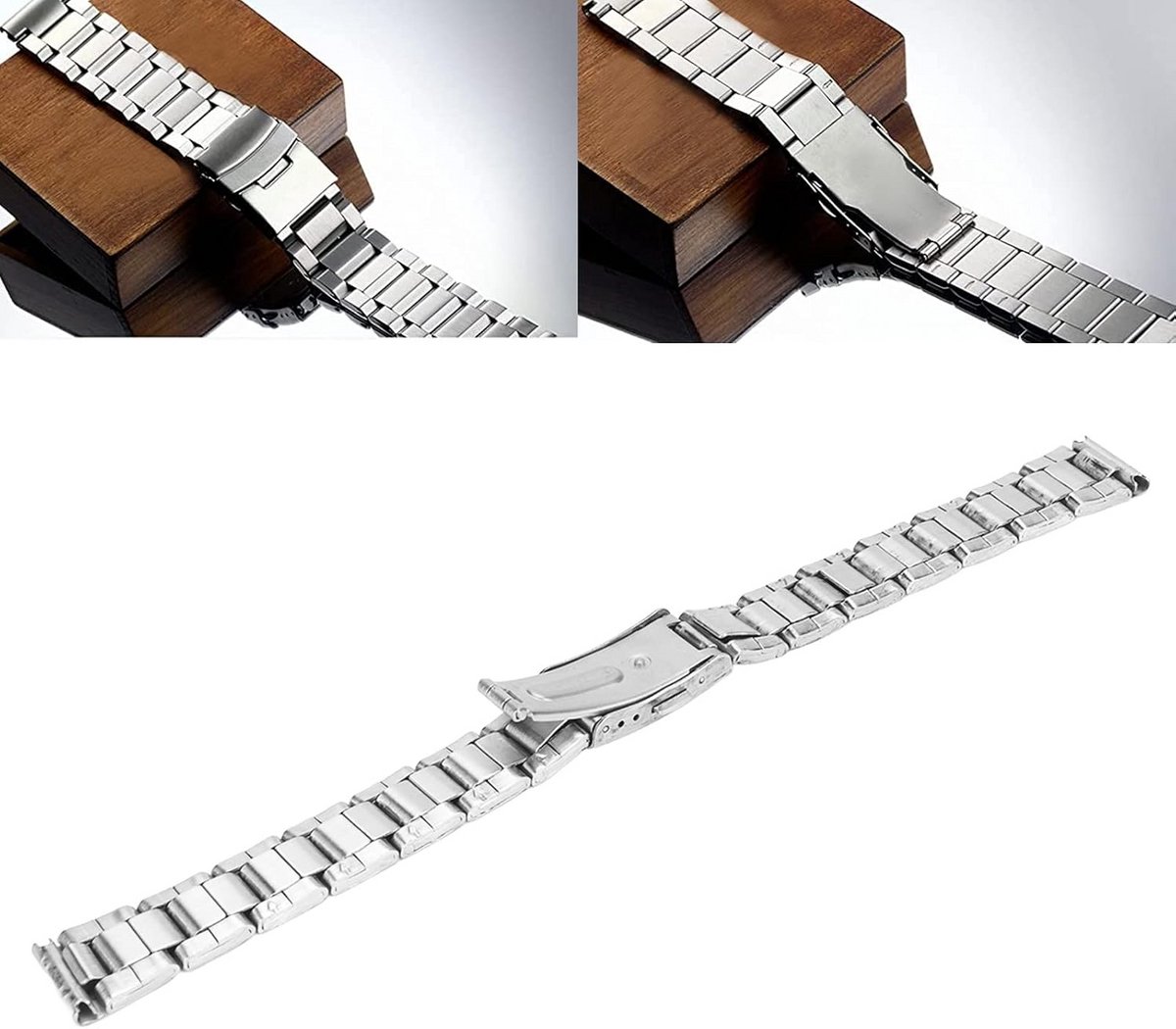 Verstelbare Roestvrijstalen Horlogeband met Dubbele Sluiting voor Heren en Dames