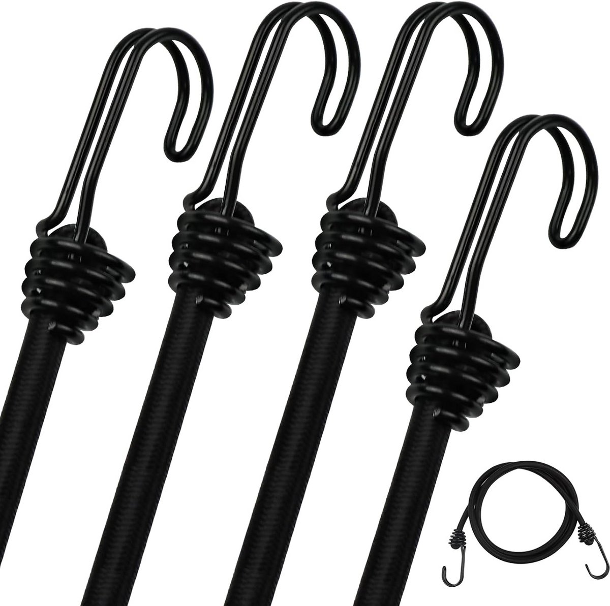 Elastische Spanband - met Haken - 1 meter - 4 stuks - Zwart