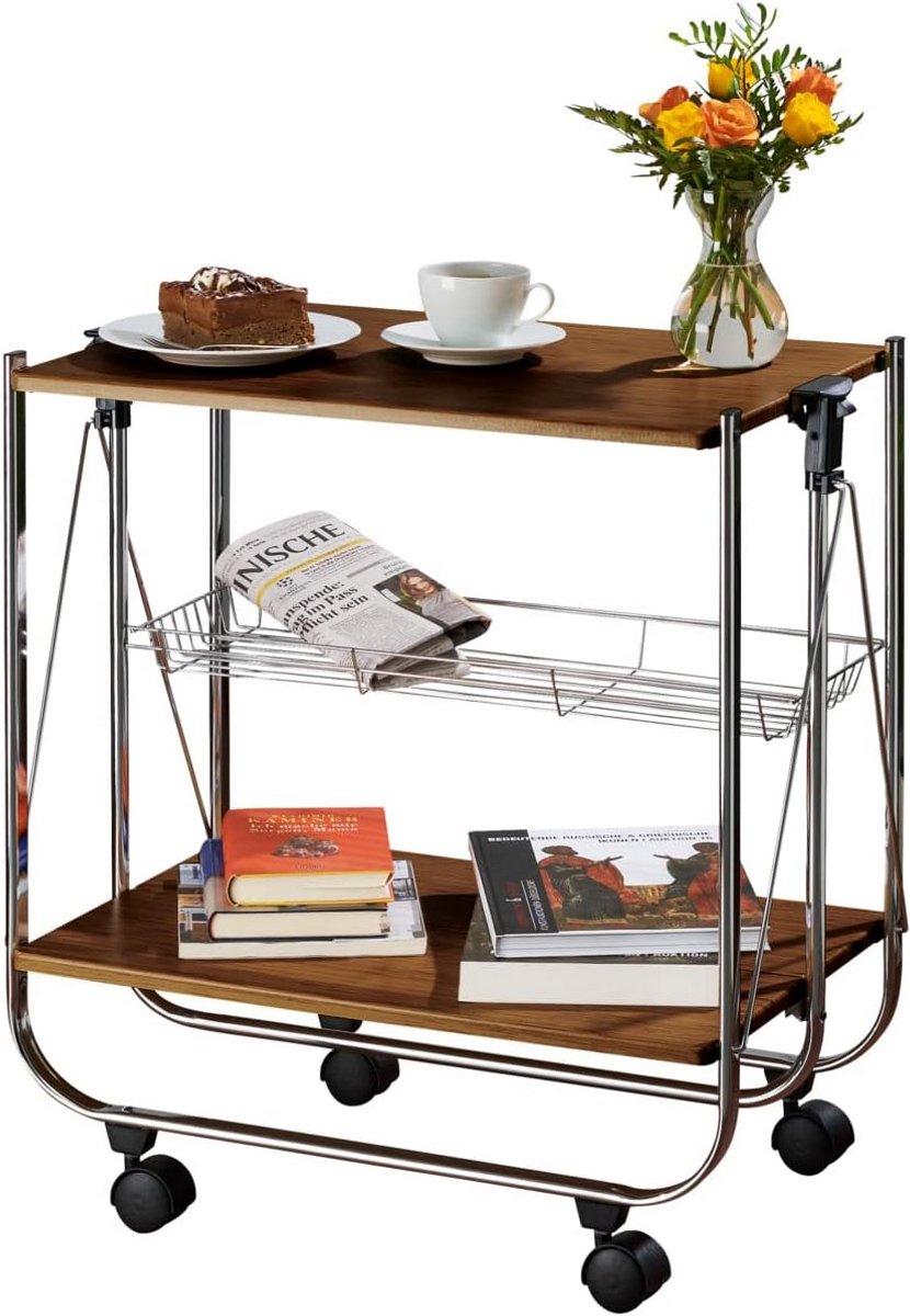 Keukentrolley met Wijnrek en Afneembaar Dienblad Industrieel Design