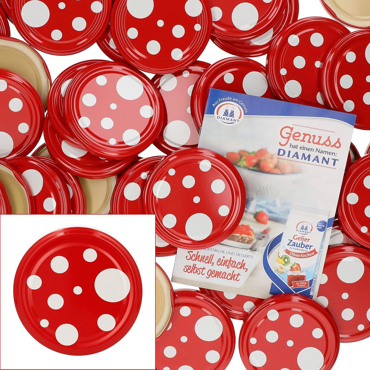50-Delige Set Deksel TO82 voor Potten 230ml 350ml 435ml - Rood Witte Stippen