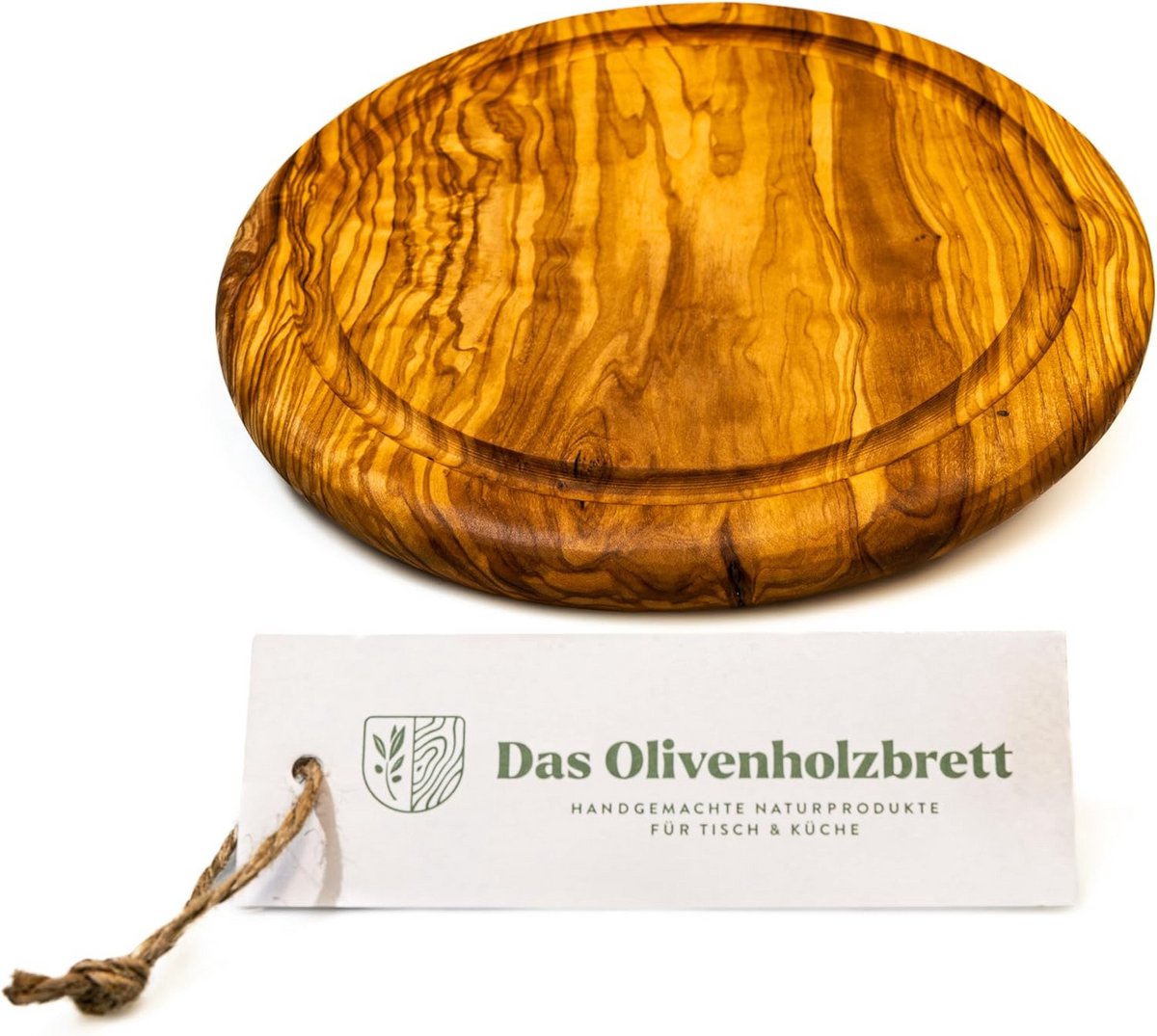 Ronde Houten Borrelplank met Sapgoot - 22cm Natuurlijk Olijfhout