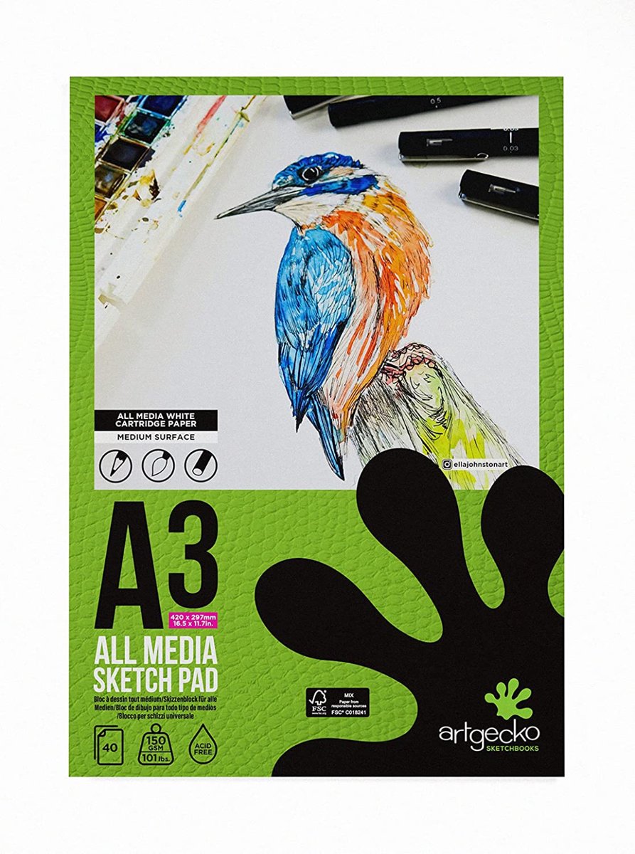 Artgecko schetsblok A3 wit 150gr 40 vel - creatief tekenpapier.