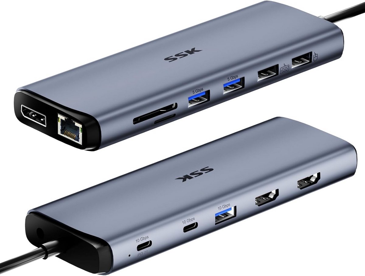 USB C Dockingstation 14-in-1 Multiport Adapter Hub met HDMI, PD, SD/TF Kaartlezer