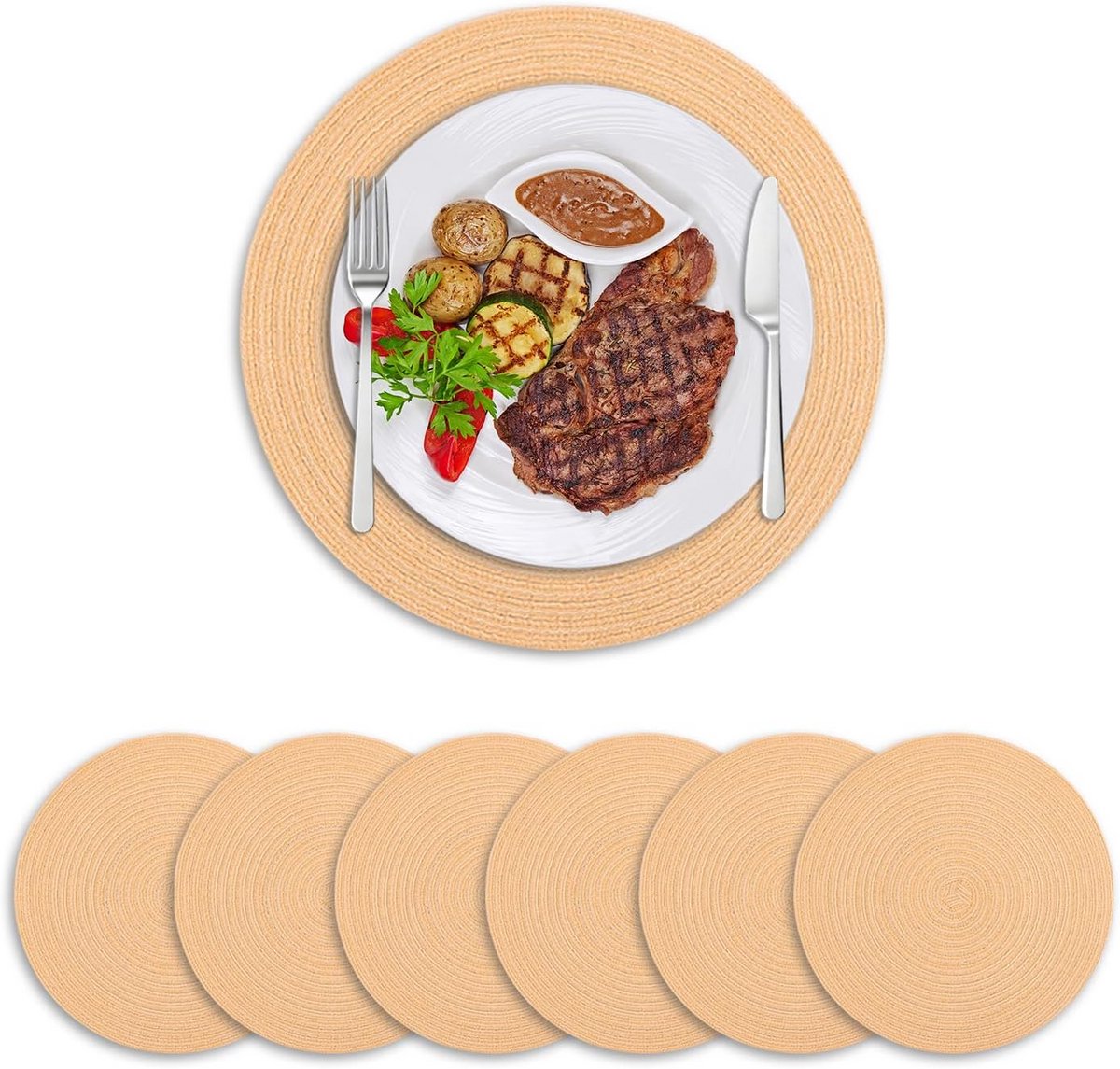 Set van 6 Ronde Geweven Placemats 30 cm - Hitte- en Vlekbestendig