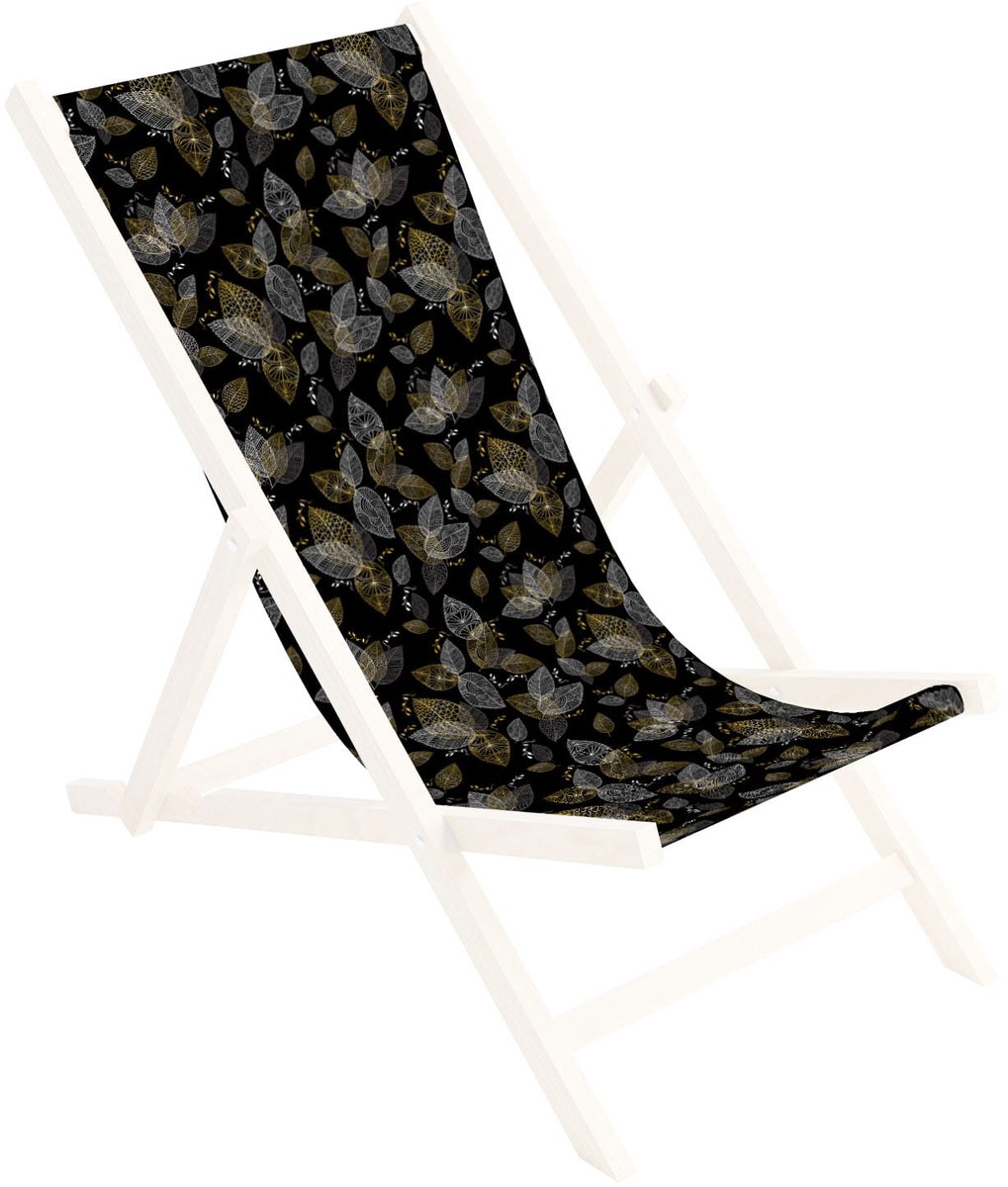 Ferocity Vervangbare stoffen hoes voor ligstoel - voor een houten opklapbare ligstoel - Zonder houten stokken - 110 x 45 cm - Polyester - Bladeren