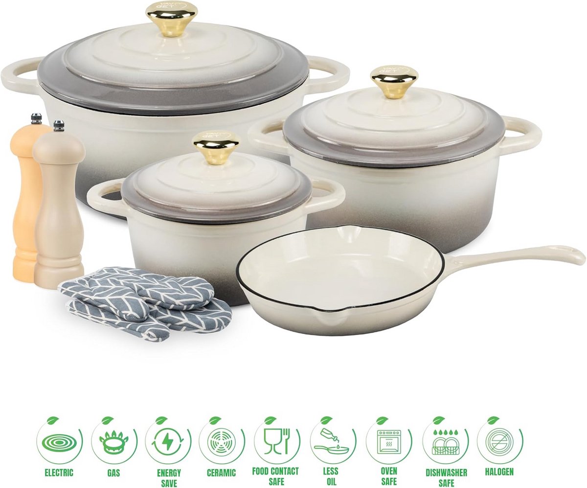 Gietijzeren Kookgerei Set 7-Delig, Non-Stick Geëmailleerd