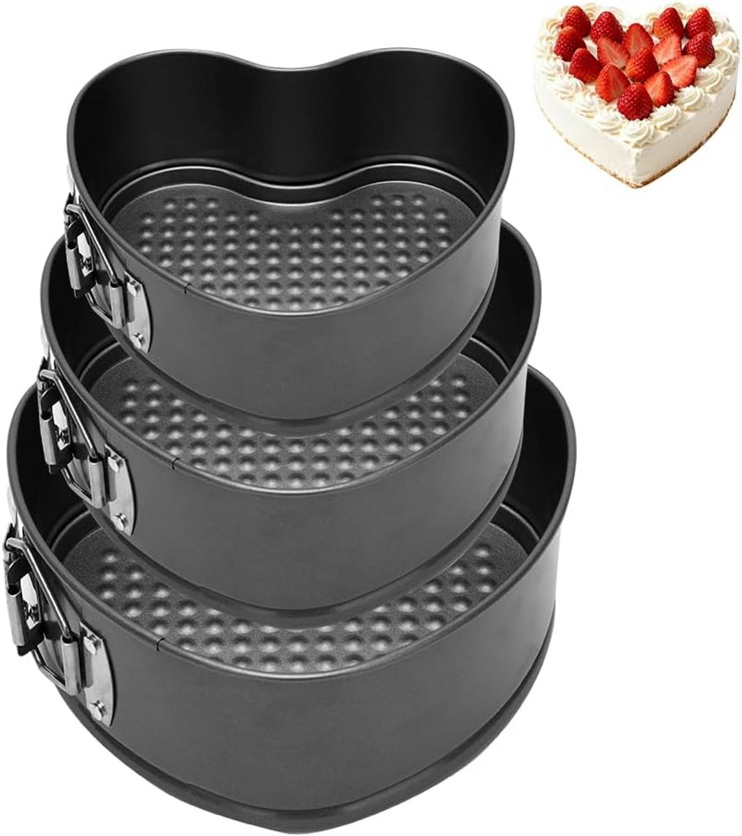 Set van 3 Hartvormige Springvormen met Antiaanbaklaag