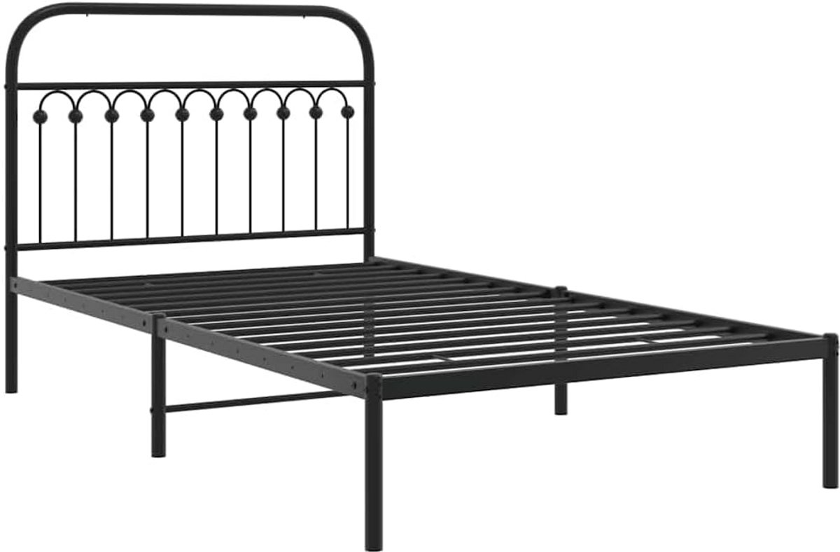 Eenpersoonsbed Frame met Hoofdbord Metaal Zwart