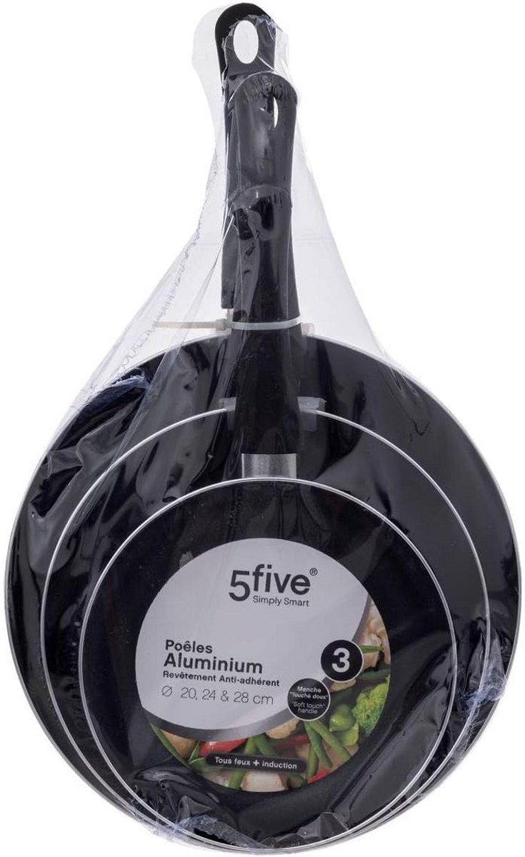 Set van 5 Aluminium Koekenpannen met Antiaanbaklaag - Inclusief 20, 24 en 28 cm