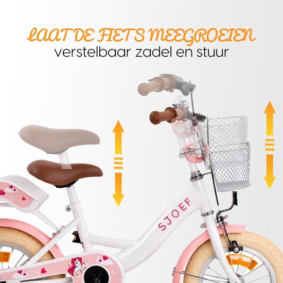 SJOEF Dolly Meisjesfiets 14 inch Roze - Unicorn Design - Kinderfiets met zijwieltjes 3, 4 & 5 jaar - 98-108 Kledingmaat - Witte Fiets 14 inch van SJOEF — afbeelding 3