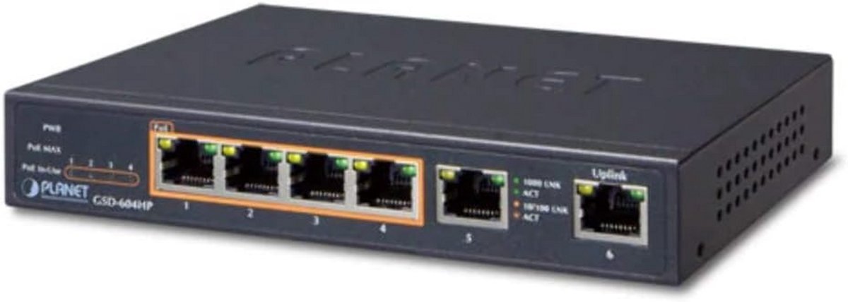Managed Gigabit PoE+ Switch met 4 Poorten