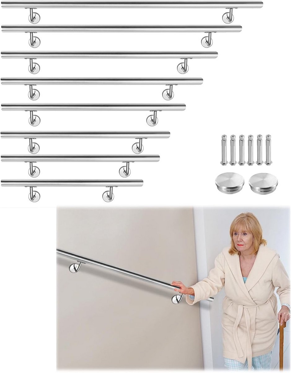 RVS Trapleuning 150 cm - Wandsteunen Inclusief - Binnen & Buiten Gebruik