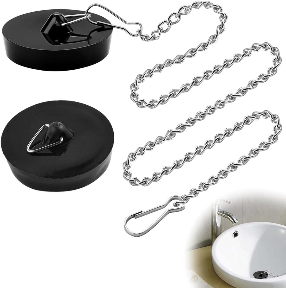 Universele Stop voor Bad en Gootsteen met 50cm Ketting (2 Stuks)