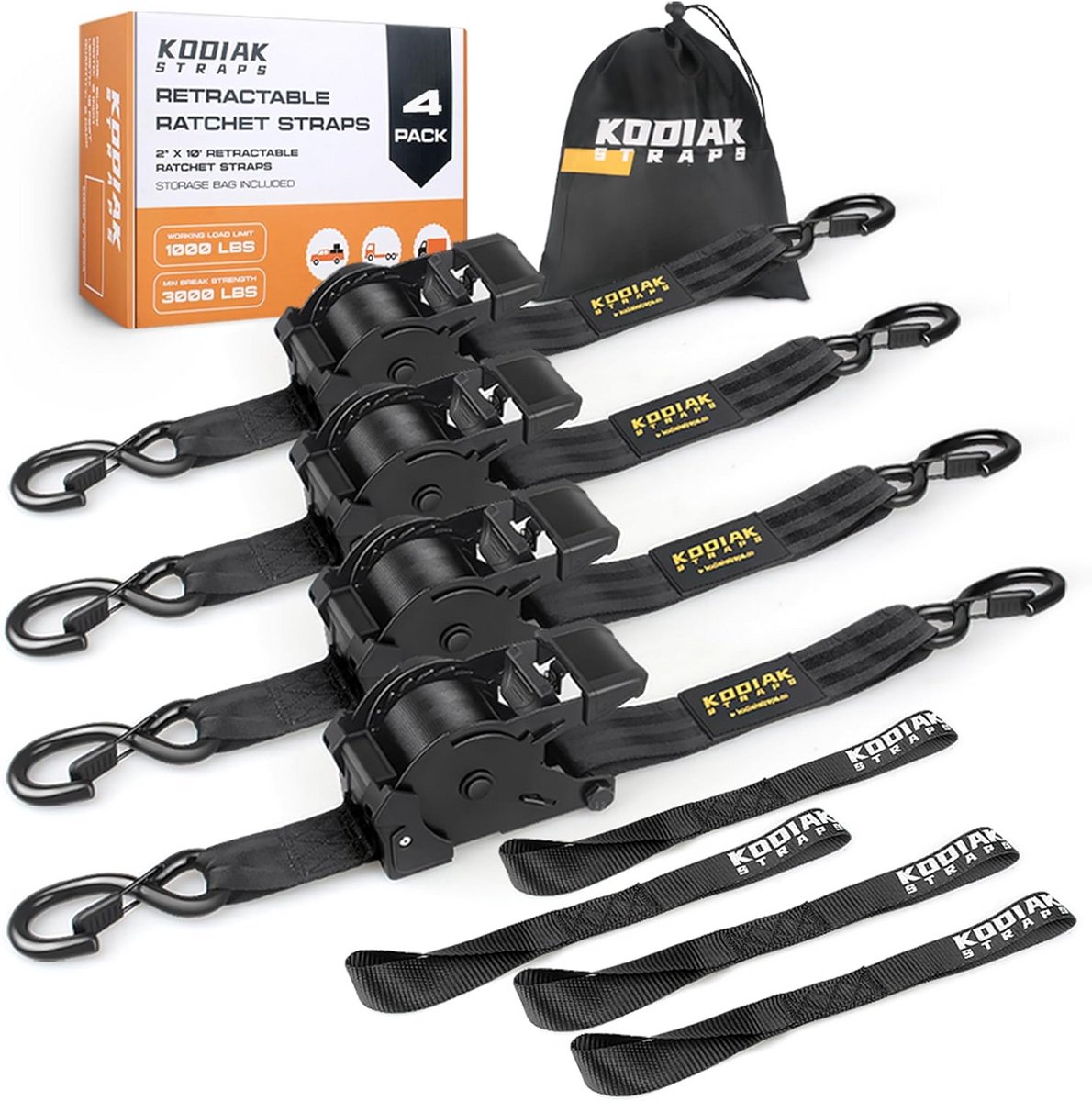 Zwaarlast Intrekbare Ratelspanbanden 5 cm x 3 Meter - Set van 4 voor Vrachtwagen en Aanhanger