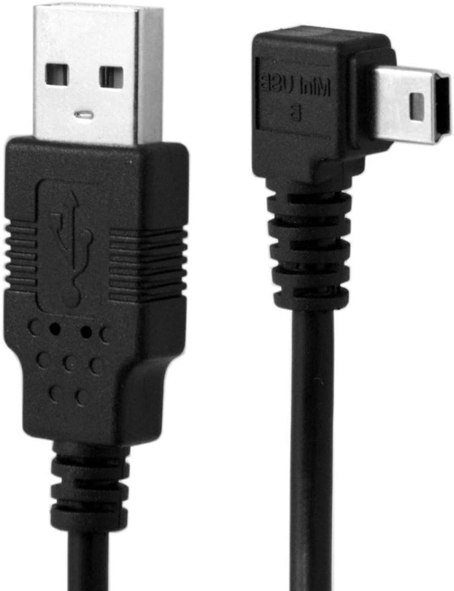 USB 2.0 Kabel Mini-USB naar USB-A Hoek 90 Graden 5 Meter met Ferrietkern