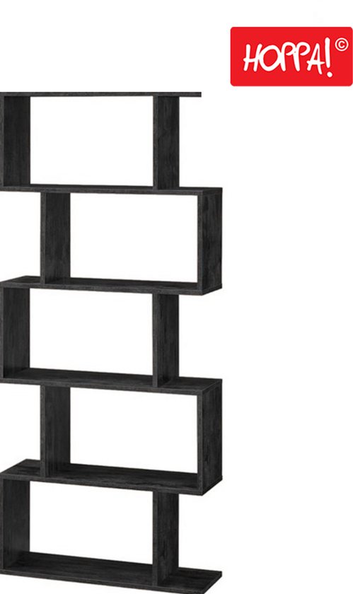 Hoppa! Songmics Boekenkast Vintage - Opbergkast - Rechthoekige Vakken - Kast Voor Boeken - Zwart - 70x24x159 cm (BxDxH)