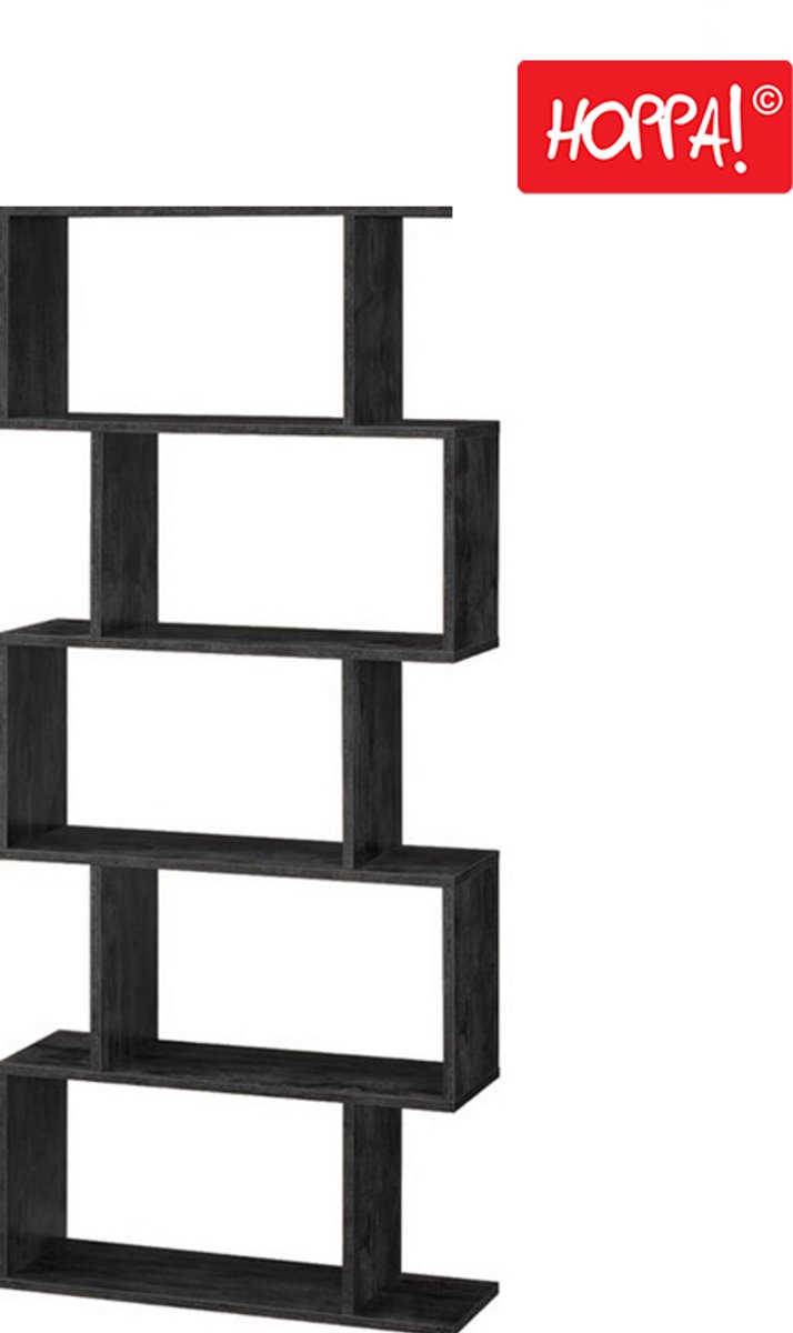 Hoppa! Songmics Boekenkast Vintage - Opbergkast - Rechthoekige Vakken - Kast Voor Boeken - Zwart - 70x24x159 cm (BxDxH)