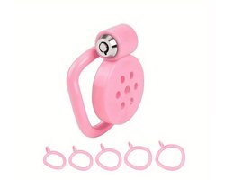 Mini peniskooi - Mini chastity - Roze - kuisheidskooi - sub - kinky - kathether - 5 maat ringen - sleutels - bdsm
