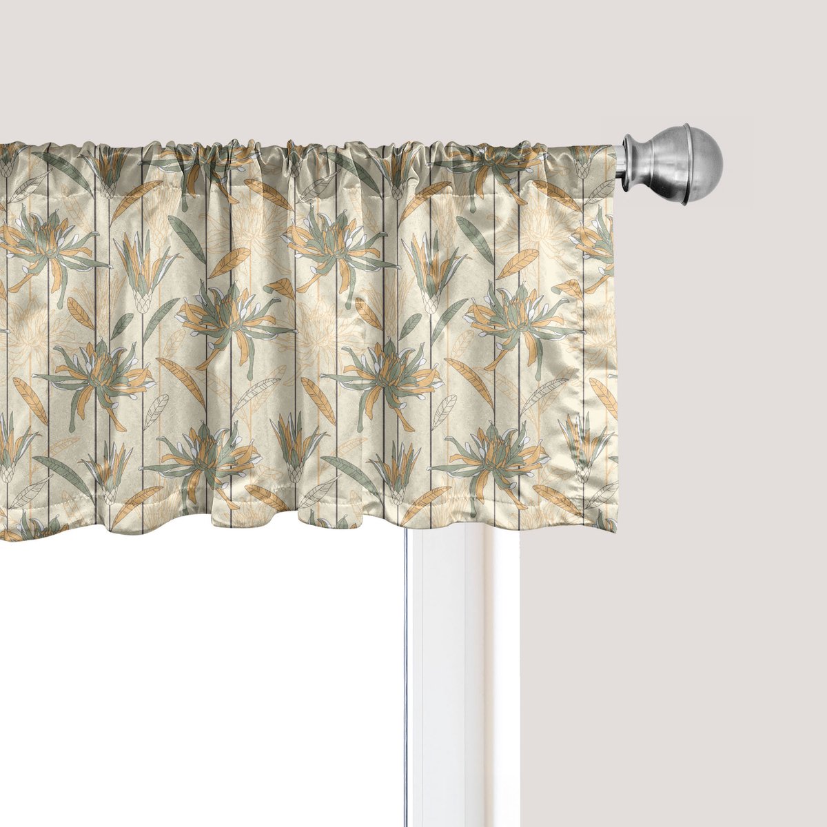 ABAKUHAUS Bloemenpatroon raamvalletje, Gordijnvalletje voor keuken en slaapkamer met tunnelzoom, 137 cm x 45 cm, Champagne wit groen