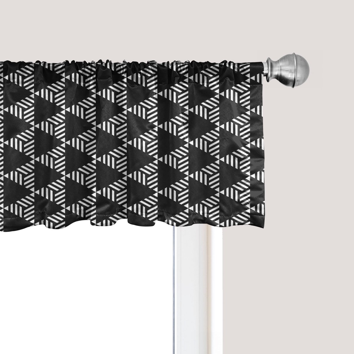 ABAKUHAUS Geometrisch raamvalletje, gordijnvalletje voor keuken en slaapkamer met tunnelzoom, 137 cm x 45 cm, antracietgrijs wit