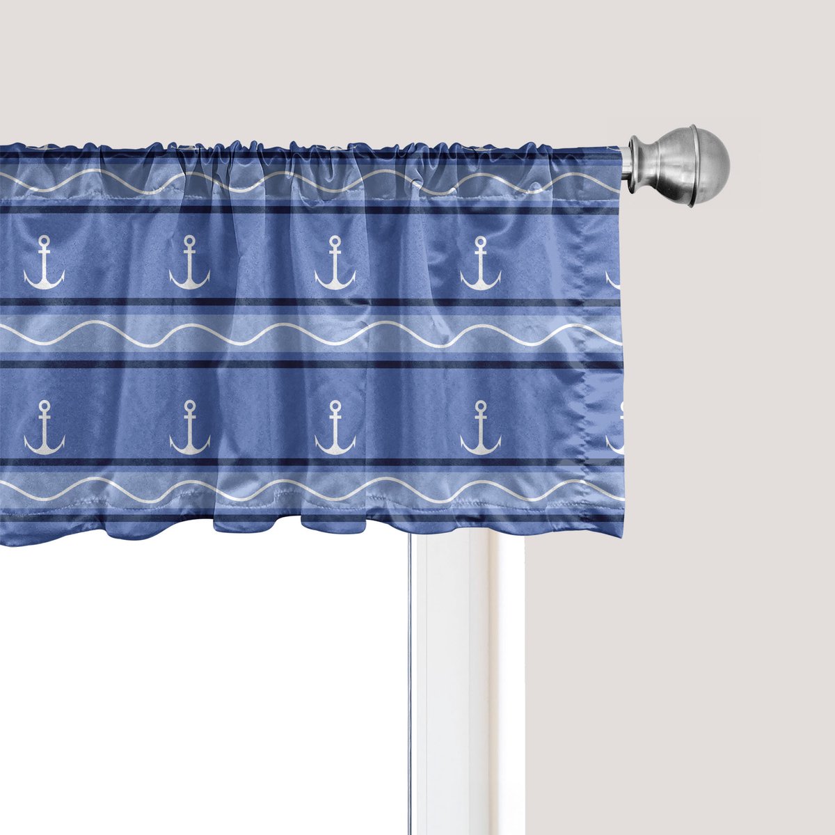 ABAKUHAUS Vintage gestreepte raamvalletje, gordijnvalletje voor keuken en slaapkamer met tunnelzoom, 137 cm x 30 cm, blauw en wit