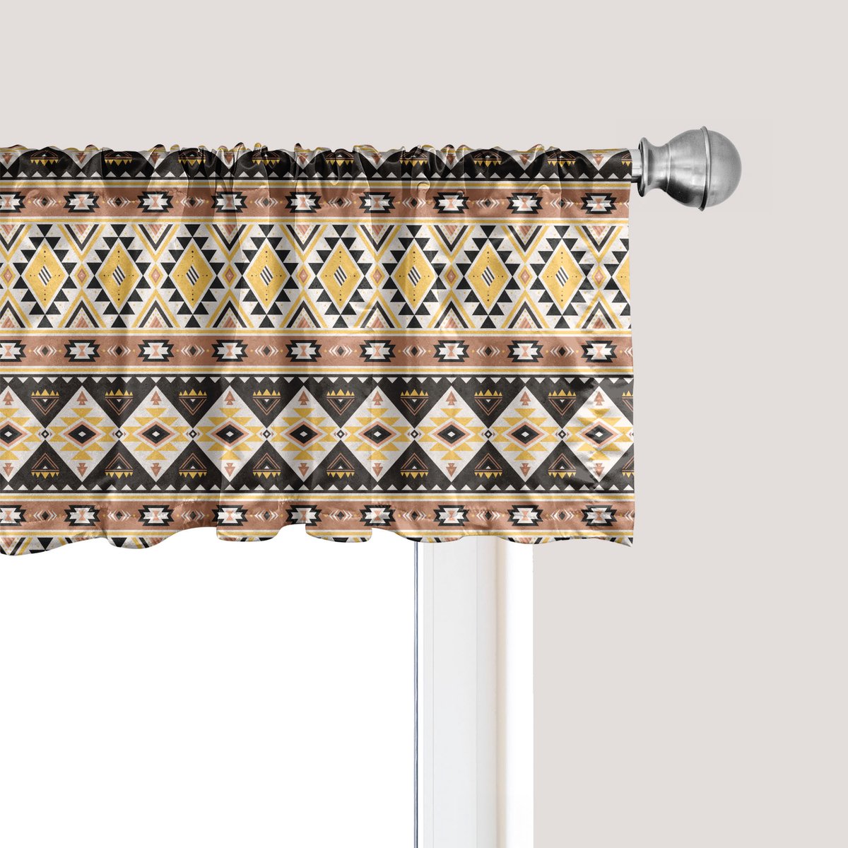 ABAKUHAUS Aztec raamvalletje, gordijnvalletje voor keuken en slaapkamer met tunnelzoom, 137 cm x 30 cm, mosterdbruin
