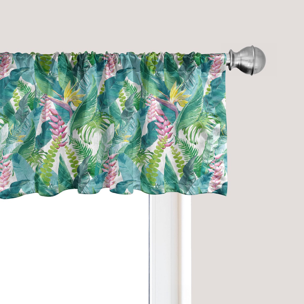 ABAKUHAUS Aquarel Raamvalletje, Gordijnvalletje voor Keuken en Slaapkamer met Tunnelzoom, 137 cm x 30 cm, Groen Roze Wit