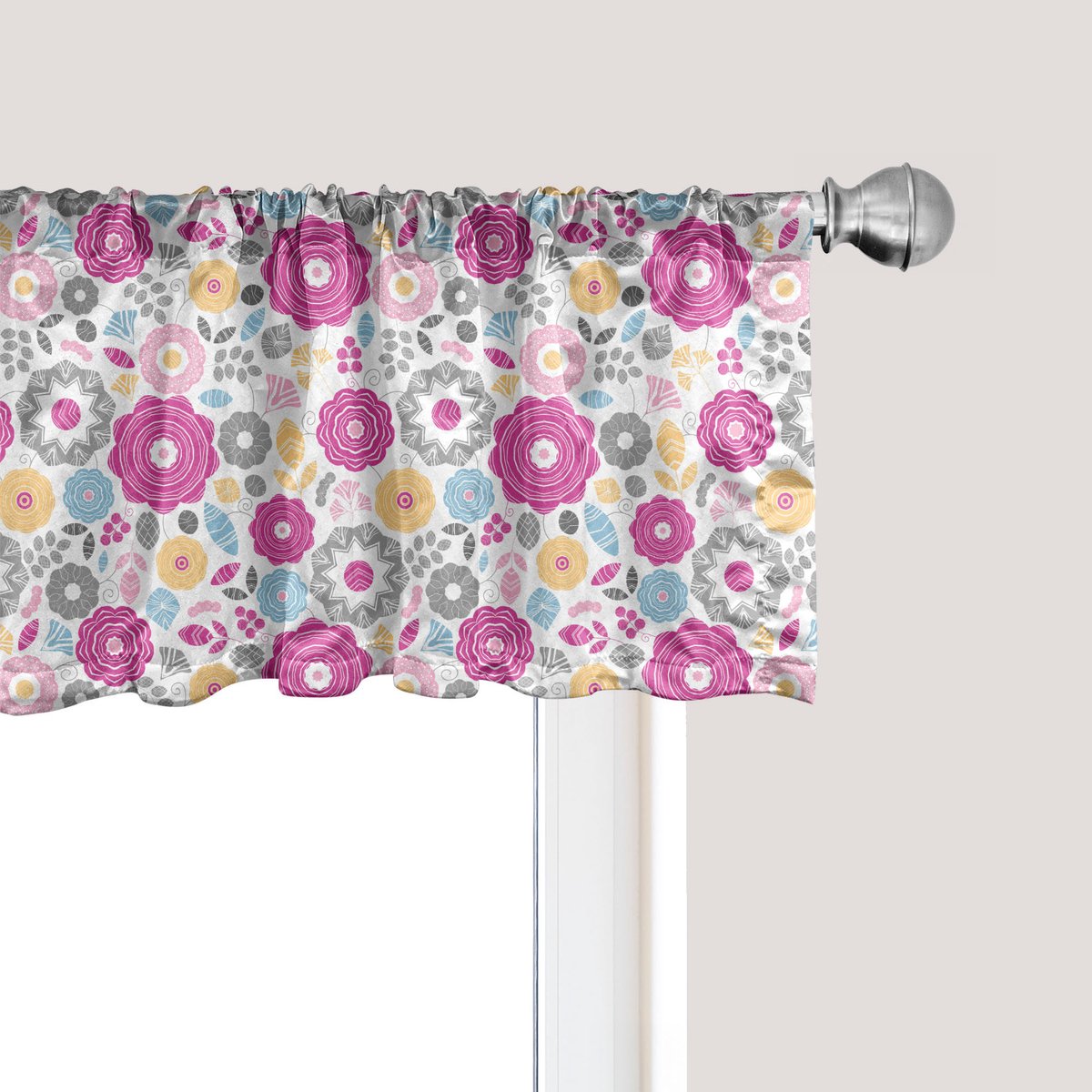 ABAKUHAUS Lente raamvalletje, gordijnvalletje voor keuken en slaapkamer met tunnelzoom, 137 cm x 30 cm, paarsgrijs lichtoranje