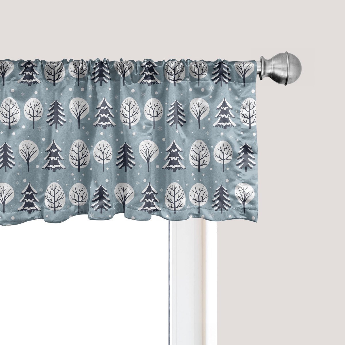 ABAKUHAUS Bosmotief Raamvalletje, Gordijnvalletje voor Keuken en Slaapkamer met Tunnelzoom, 137 cm x 45 cm, Blauwgrijs