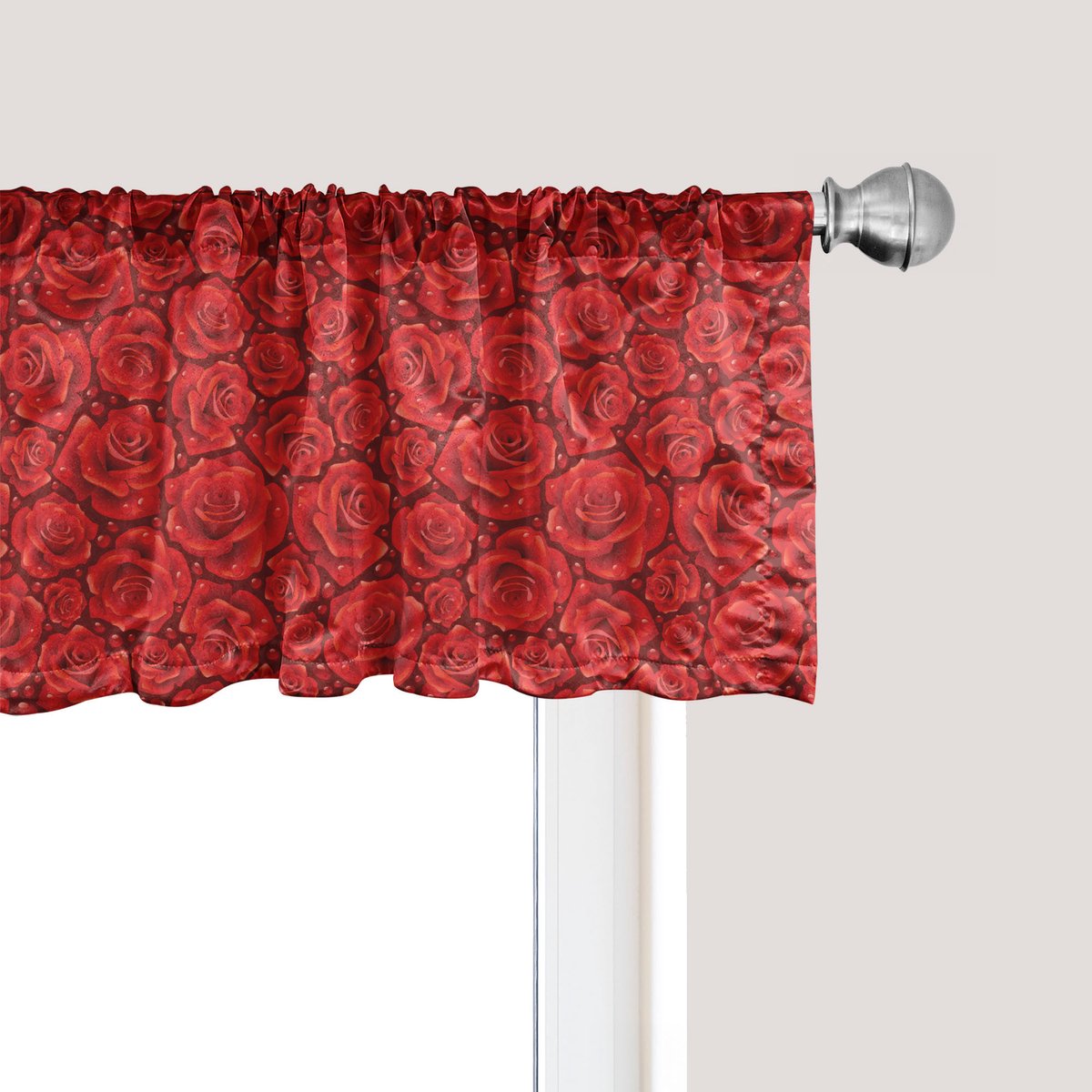 ABAKUHAUS Rozen Raamvalletje, Gordijnvalletje voor Keuken en Slaapkamer met Tunnelzoom, 137 cm x 30 cm, Robijnrood Vermiljoen