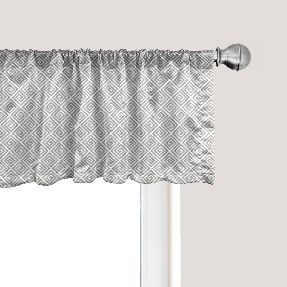 ABAKUHAUS Grijze geometrische raamvalance, gordijnvalance voor keuken en slaapkamer met tunnelzoom, 137 cm x 30 cm, grijs en wit