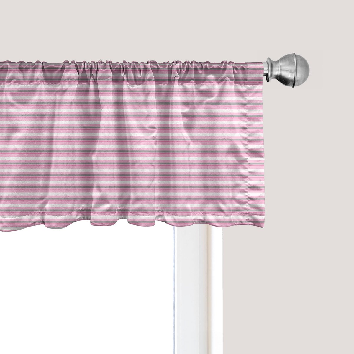ABAKUHAUS Geometrische raamvalance, gordijnvalance voor keuken en slaapkamer met tunnelzoom, 137 cm x 30 cm, roze grijs wit