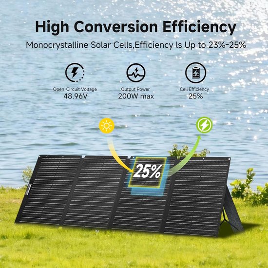 ALLPOWERS SE200 200 W Zonnepaneel, Opvouwbaar Zonnepaneel met Verstelbare Standaard, IP68 Waterdichte ETFE Zonnelader voor Energiecentrale, Buiten, Kamperen, Camper, Tuin, Stroomuitval van Merkloos — afbeelding 5