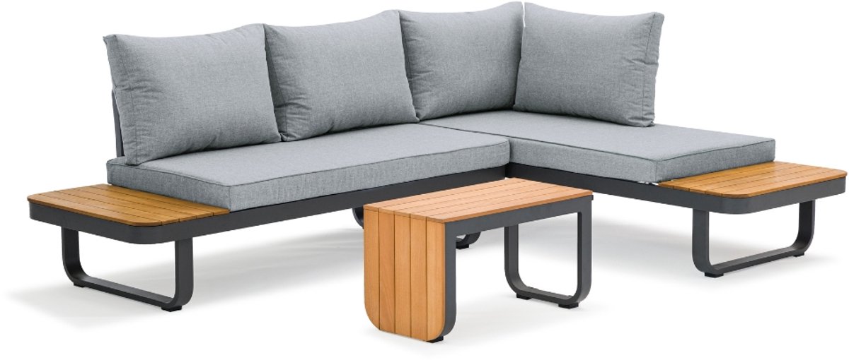 Maura Loungeset - Tuinset - 3 Delig - 4 Zitplaatsen - Aluminium Frame - Antraciet