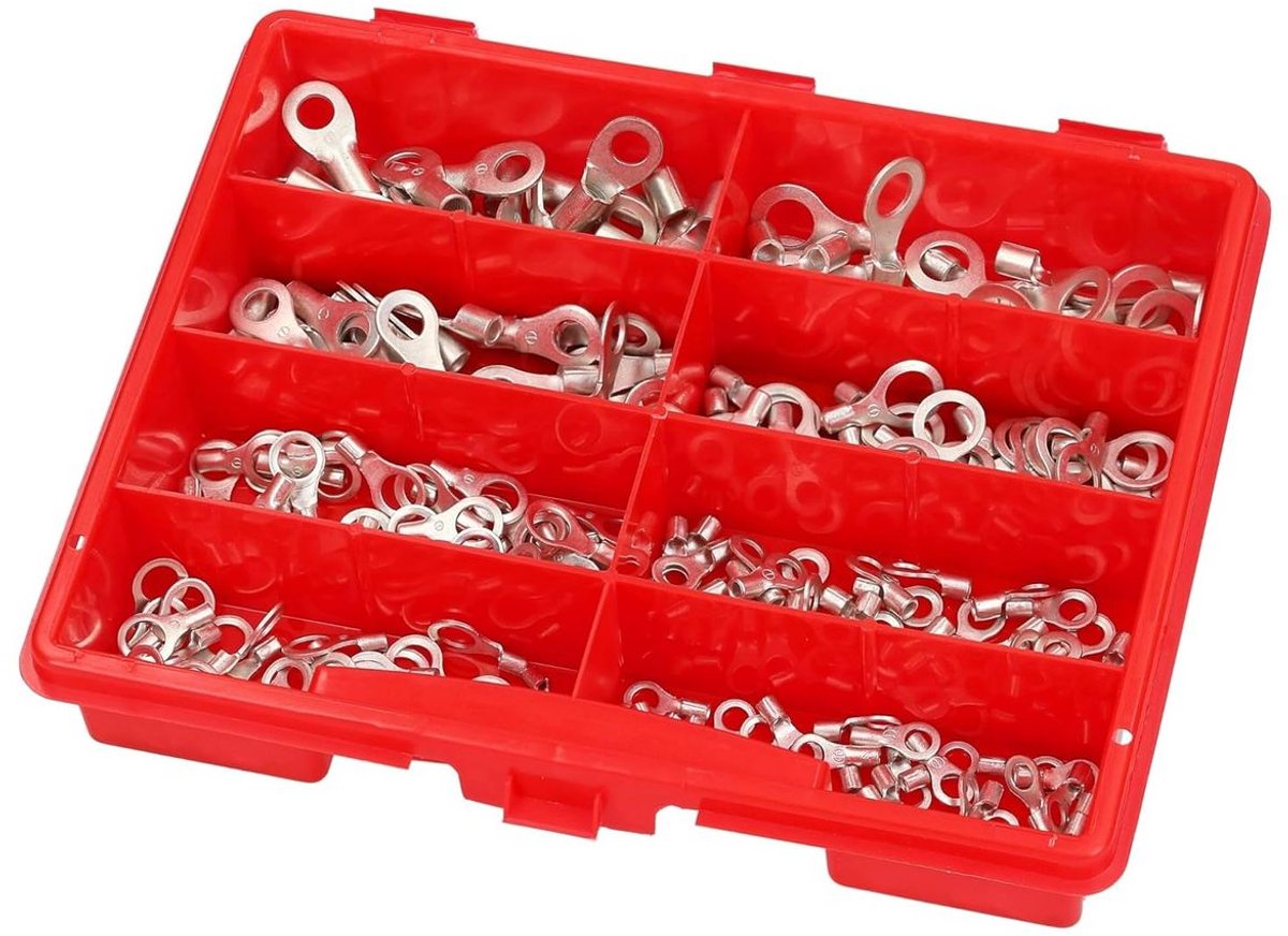 Kalitec Kali-1590 Assortimentsdoos met ringkabelogen 1,5-10 mm² Serie SI Kopercoating | 250 stuks | Kabeloogset | Metaal | Ringkabeloog | M4 | M6 | M8