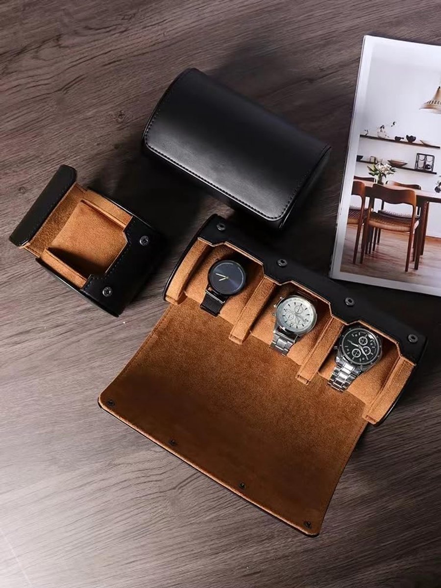Horloge Opbergdoos - Horloge Rol - Veilig Vervoeren - Drie Beschermde Plekken - 20.5x10x7 cm - Zwart