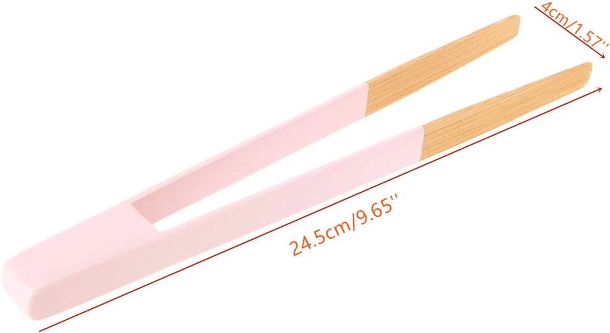 Keukentang - Voedsel Tang - BBQ en Keuken - Hittebestendig Bamboe - 24.5 cm Lengte - Roze