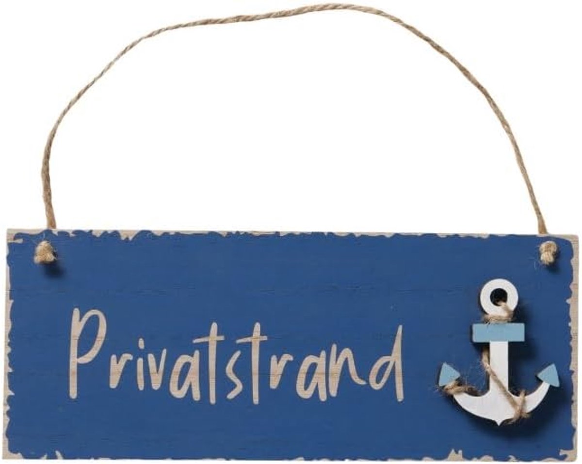 Houten Bord - Decoratie Hanger - Maritieme Decoratie - Gedetailleerd Afgewerkt - 25x10cm - Blauw Bruin