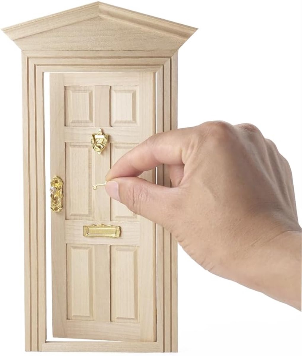 Poppenhuis Voordeur - Miniatuur Deur - Poppenhuis Decoratie - Houten Paneel Deur - 1:12 Schaal - Niet Afgewerkt