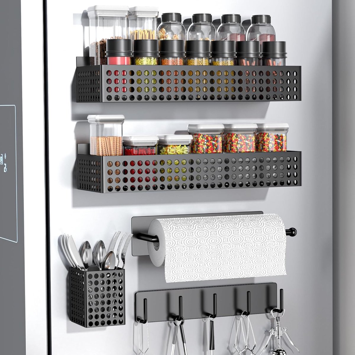 Magnetische Koelkast Organizer - Keuken Opbergrek - Keuken Ordenen - Roestbestendig Metaal - 34x14x14 cm - Zwart