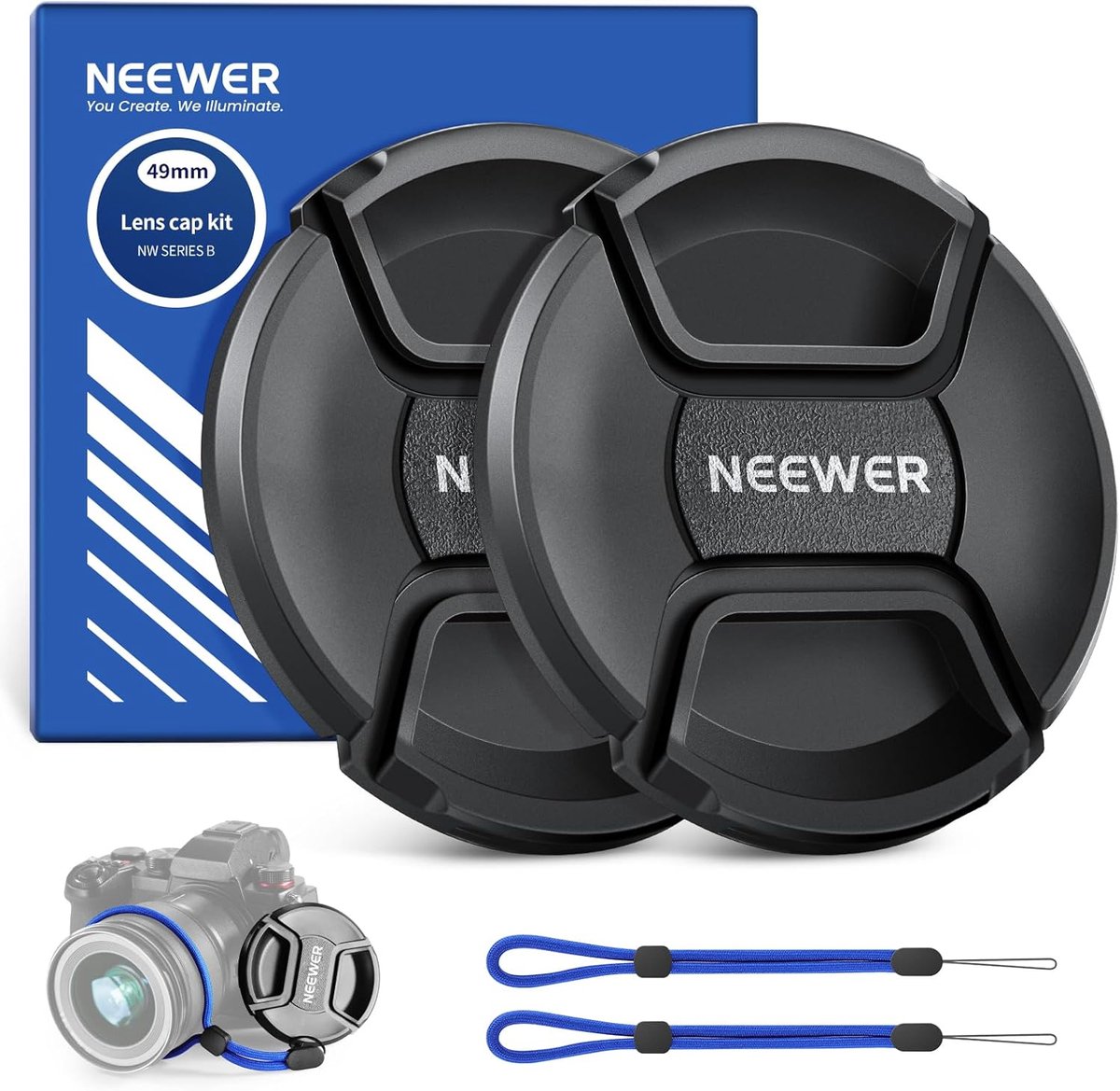 Lensdop Set - Camera Bescherming - Lens Veilig - Inclusief Anti-verliesband - 49 mm - Zwart
