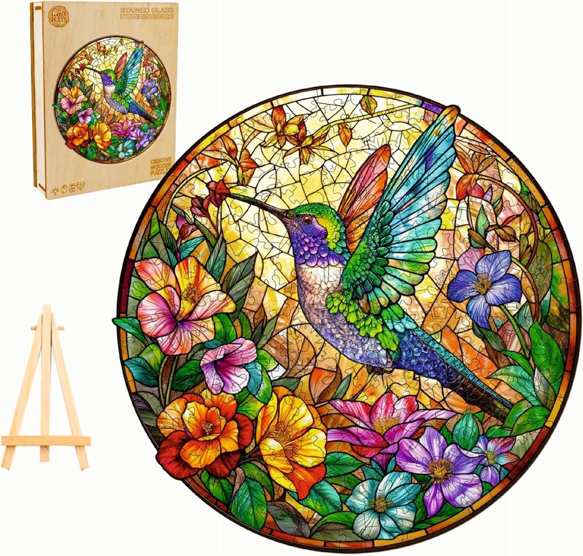 Houten Puzzel - Vogel Puzzel - Ontspanning - Unieke Vormstukken - 34x34cm - Gekleurd