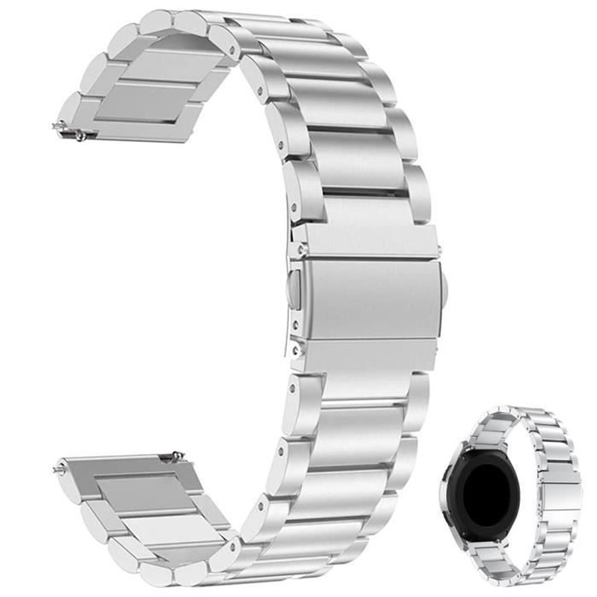 Horlogebandje - Roestvrij staal - 22 mm - Zilver - Compatibel met Samsung Gear S3-Huawei Watch GT 2