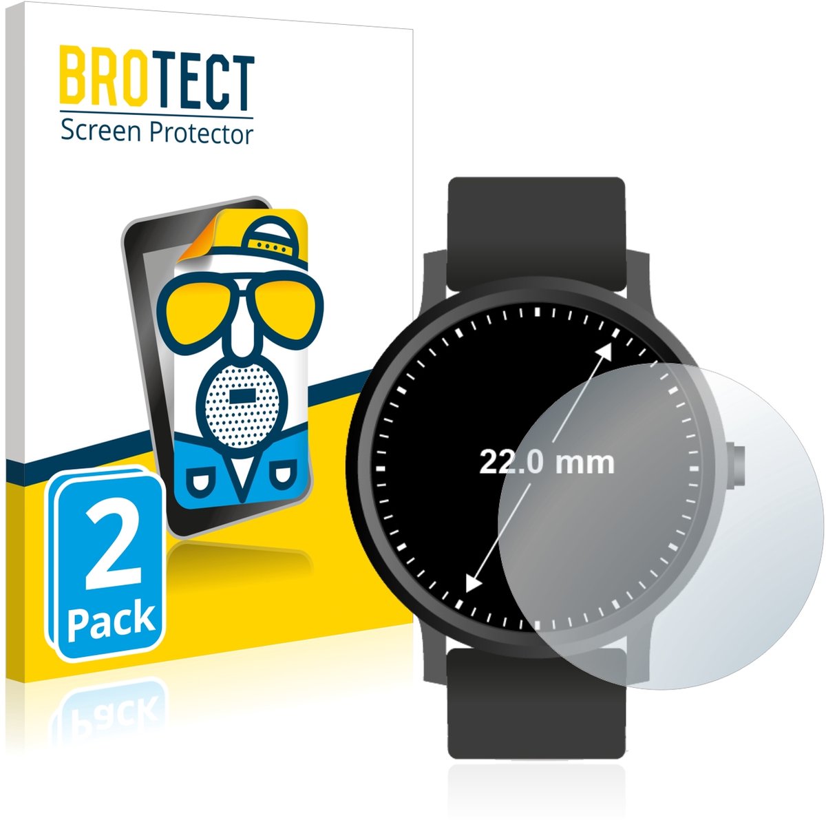 BROTECT - Screenprotector voor Horloges (Rond, ø: 22 mm) - Folie Beschermfolie matte 2 Stuks