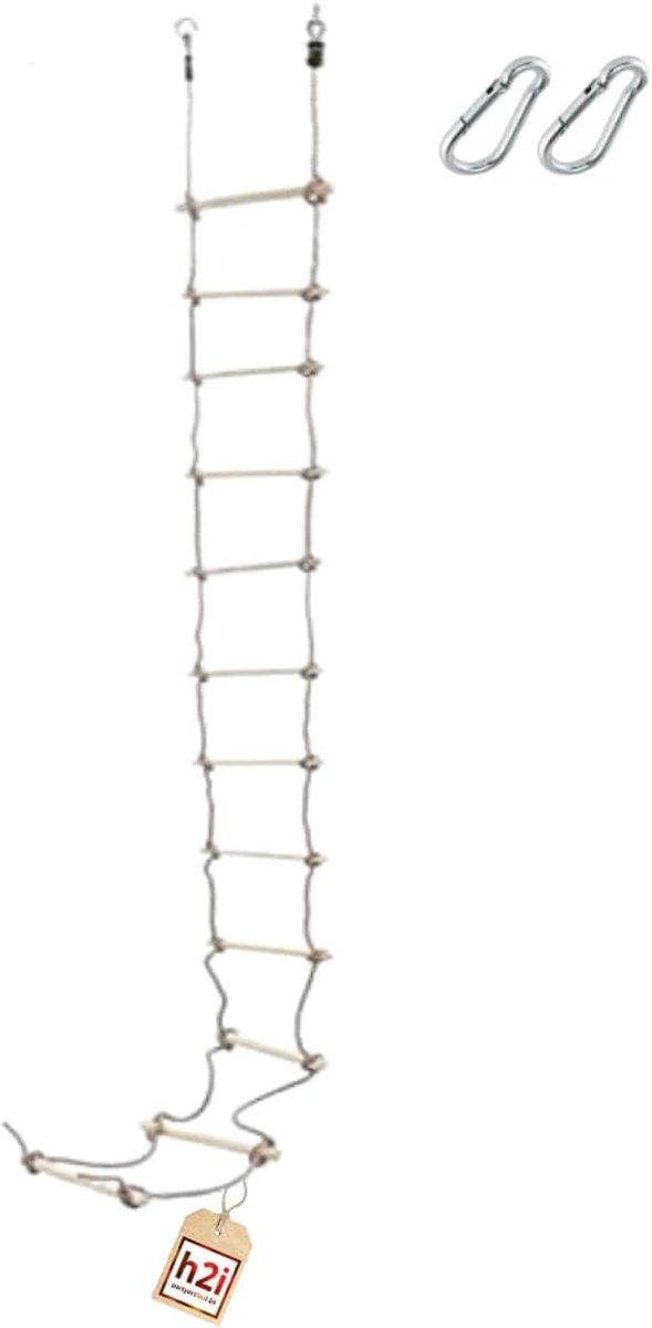 Kinder Klimladder - Houten Touwladder - Buiten Spelen - Inclusief Karabijnhaak - 440 cm Hoog - Roze