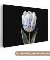 Canvas schilderij 120x80 cm - Exclusieve wanddecoratie Tulp - Patroon - Blauw - Muurdecoratie woonkamer - Slaapkamer decoratie - Kamer accessoires - Schilderijen op canvas