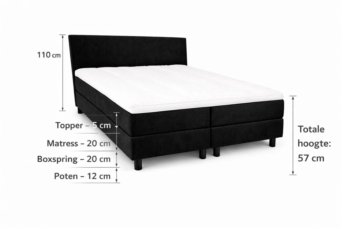 Boxspring Ayla Royal - 120x220 Compleet - Zwart Glad - Ayla Matrassen - 1 persoons