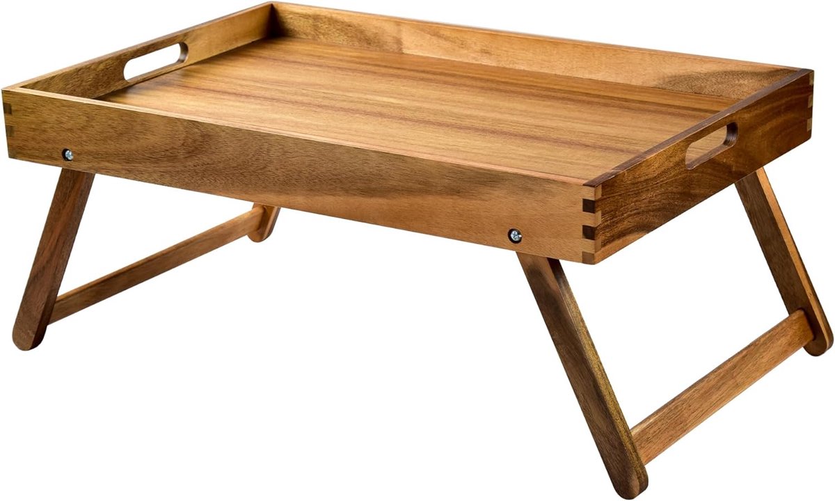Bedlade Tafel - Ontbijt Dienblad - Eten in Bed - Inklapbare Poten - 50 x 30 cm - Acacia Hout